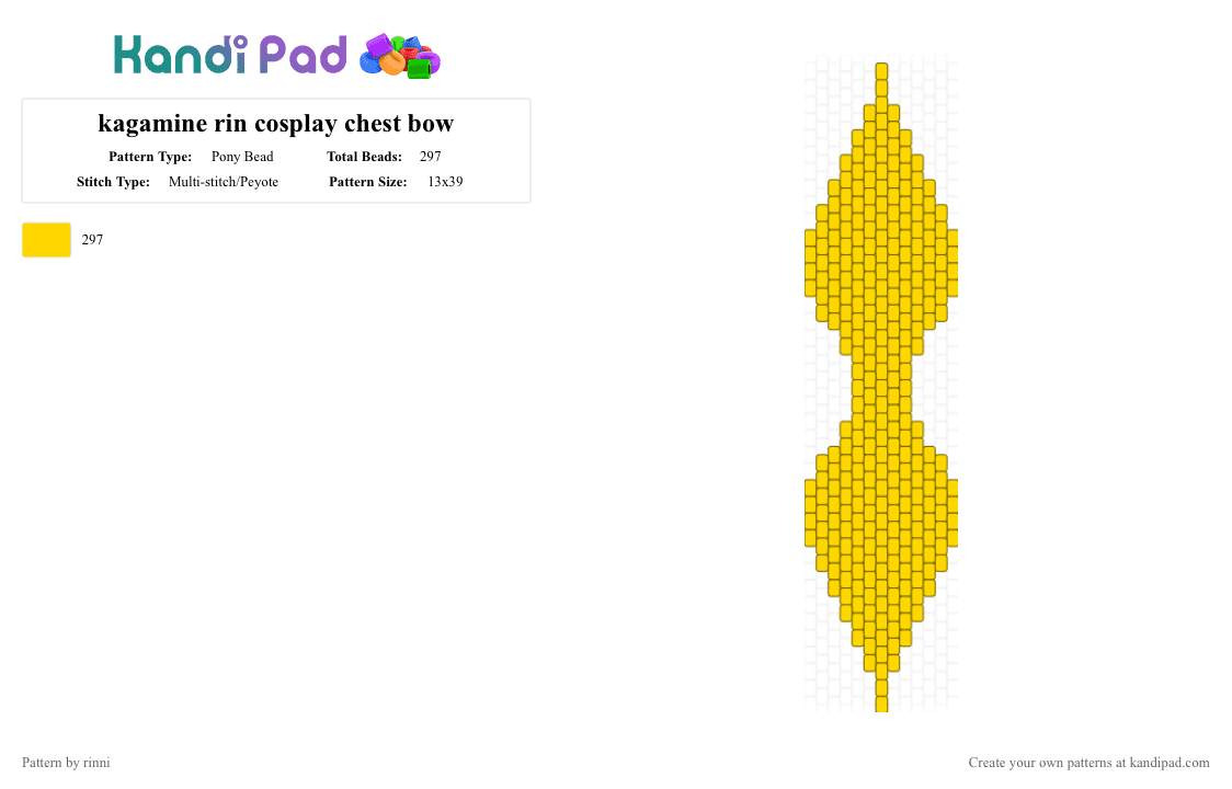 kagamine rin cosplay chest bow - Pony Bead Pattern by rinni on Kandi Pad - yellow,kagamine rin,rin,vocaloid,bow,cosplay,3d,kandi cosplay,reefhsifhvkwdhvwjkdbfwd