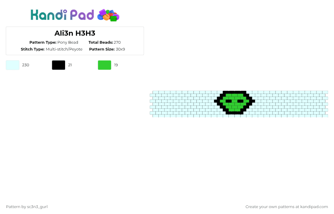 Ali3n H3H3 - Pony Bead Pattern by sc3n3_gurl on Kandi Pad - white