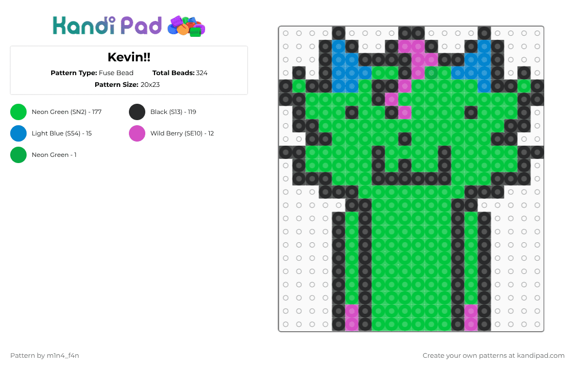 Kevin!! - Fuse Bead Pattern by m1n4_f4n on Kandi Pad - green