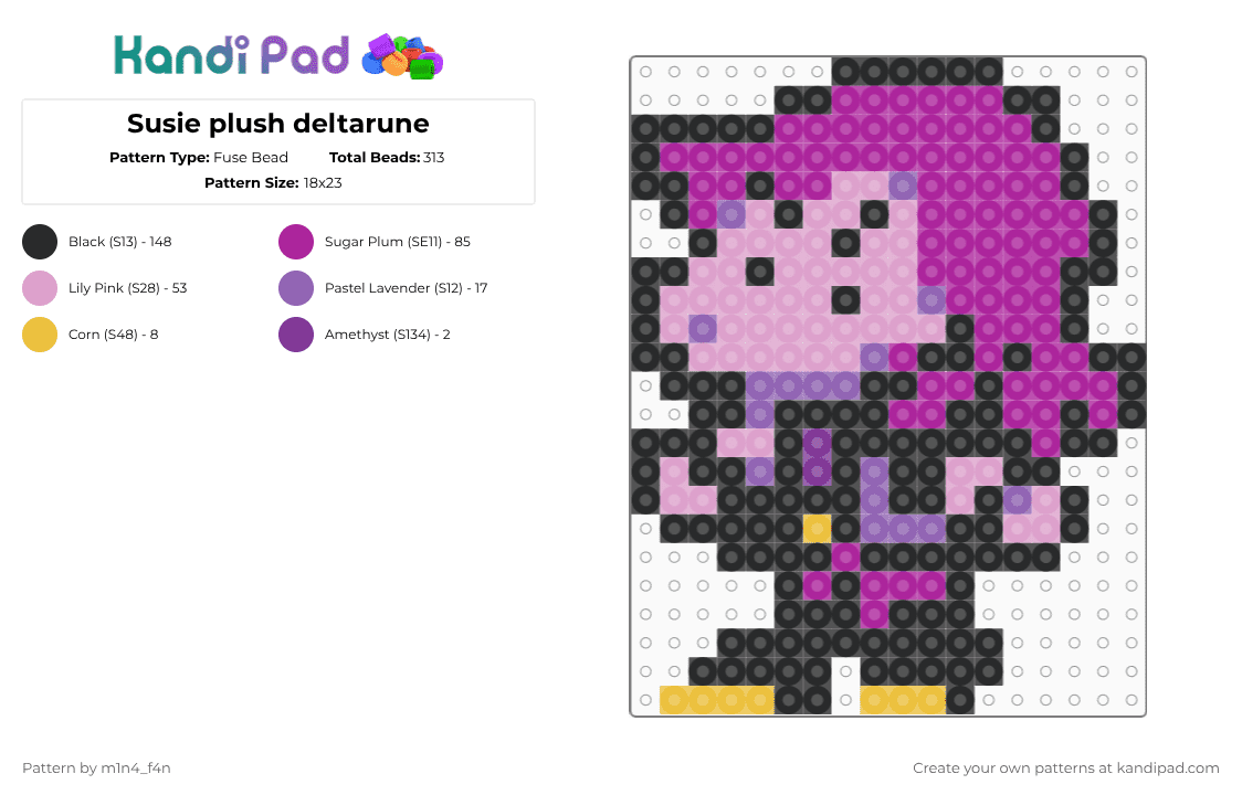 Susie plush deltarune - Fuse Bead Pattern by m1n4_f4n on Kandi Pad - pink