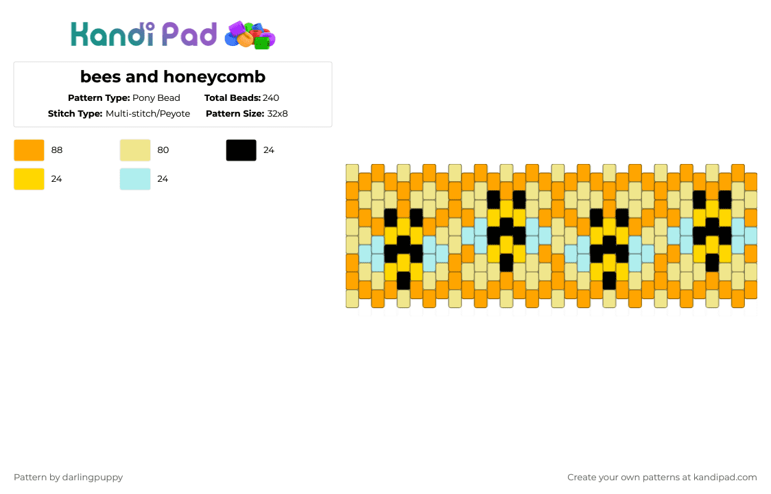 bees and honeycomb - Pony Bead Pattern by darlingpuppy on Kandi Pad - yellow,orange
