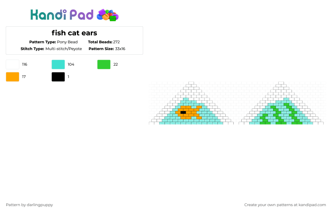 fish cat ears - Pony Bead Pattern by darlingpuppy on Kandi Pad - light blue