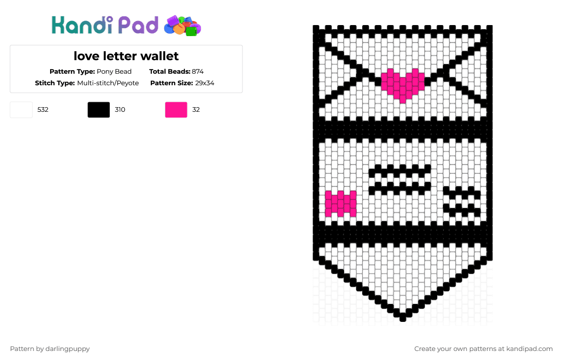 love letter wallet - Pony Bead Pattern by darlingpuppy on Kandi Pad - white