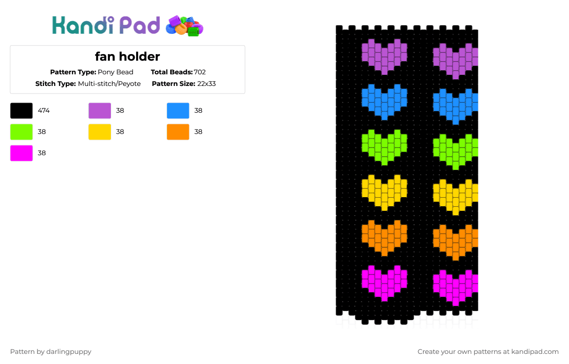 fan holder - Pony Bead Pattern by darlingpuppy on Kandi Pad - black,pink