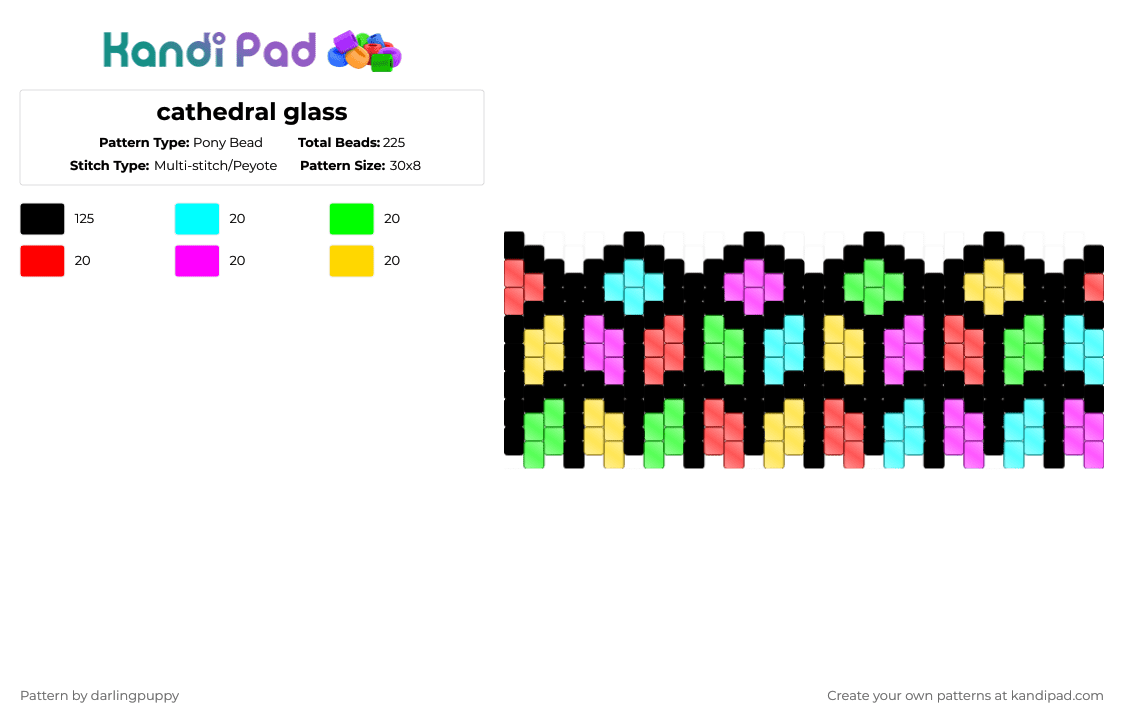 cathedral glass - Pony Bead Pattern by darlingpuppy on Kandi Pad - black,green,pink,colorful,cotdglass
