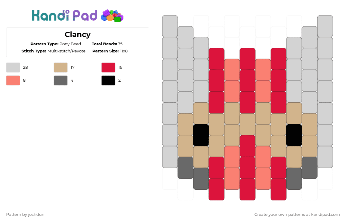 Clancy - Pony Bead Pattern by joshdun on Kandi Pad - red,beige,twenty one pilots,clancy,tourchbearer,top