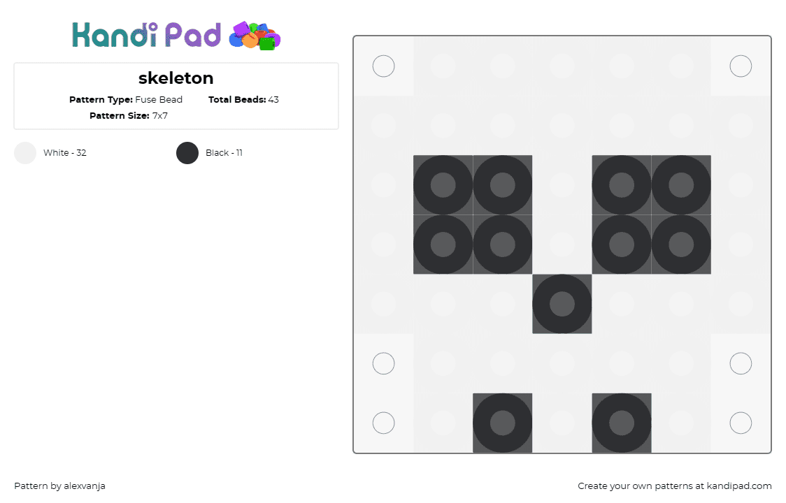 skeleton - Fuse Bead Pattern by alexvanja on Kandi Pad - skull,skeleton,halloween,gothic,minimalistic,motif,white