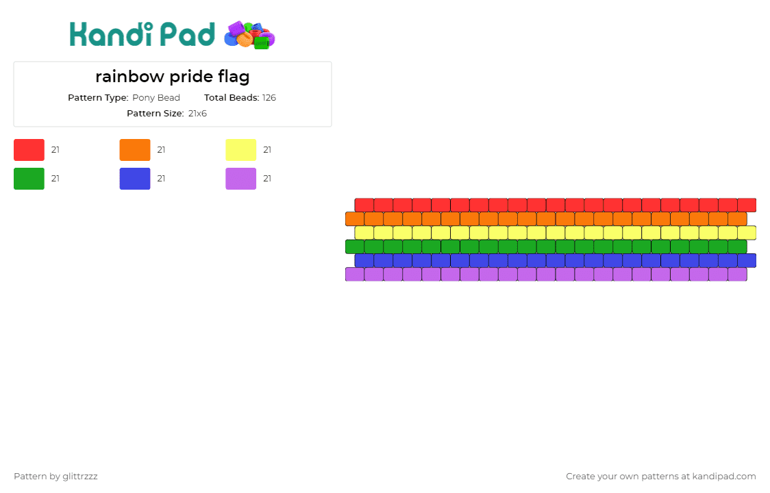 rainbow pride flag - Pony Bead Pattern by glittrzzz on Kandi Pad - rainbow,pride,bracelet,cuff,inclusion,diversity,lgbtq+,community,celebration,vibrant,colorful