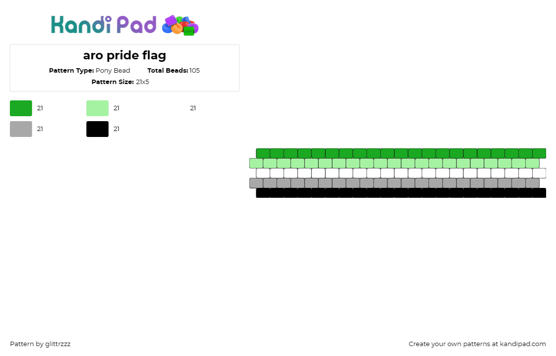 aro pride flag - Pony Bead Pattern by glittrzzz on Kandi Pad - aromantic,pride,bracelet,cuff,community,support,green