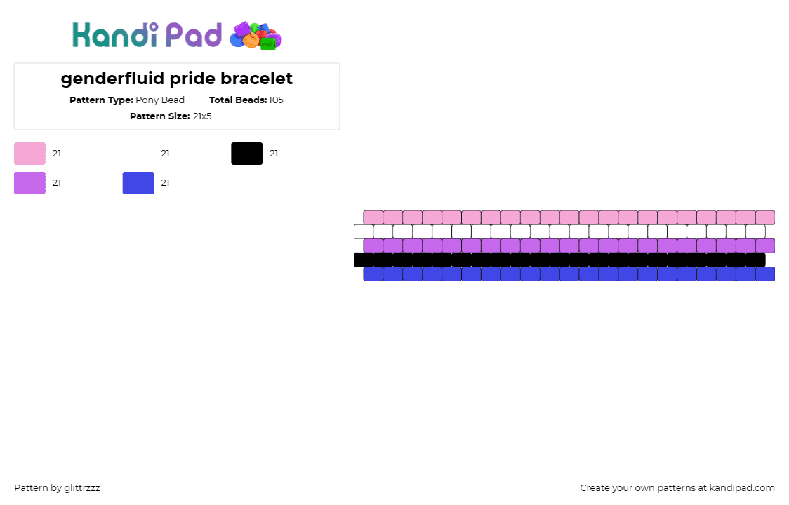 genderfluid pride bracelet - Pony Bead Pattern by glittrzzz on Kandi Pad - genderfluid,pride,bracelet,cuff,fluidity,acceptance,symbol,community,support,pur