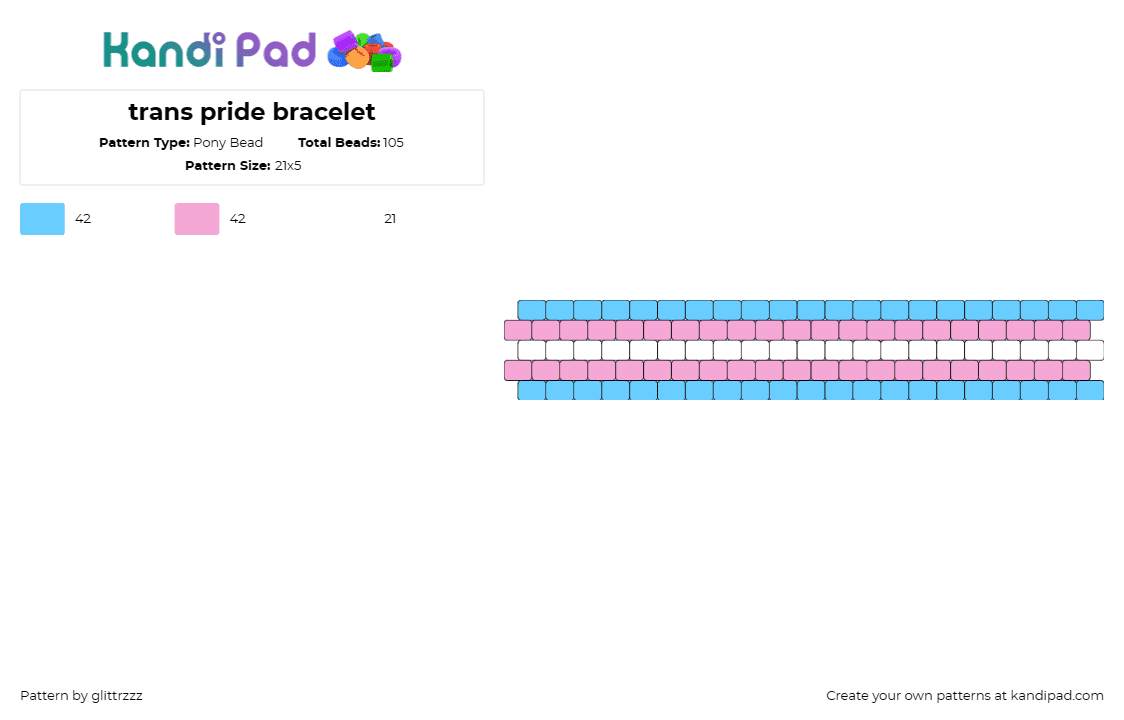 trans pride bracelet - Pony Bead Pattern by glittrzzz on Kandi Pad - trans,pride,bracelet,cuff,strength,unity,symbol,community,celebration,pink