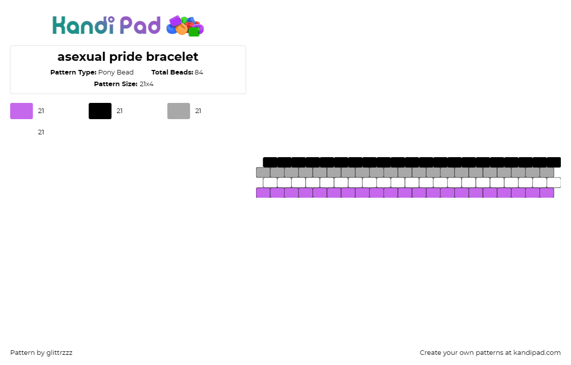 asexual pride bracelet - Pony Bead Pattern by glittrzzz on Kandi Pad - asexual,pride,bracelet,cuff,community,poignant,simple,design