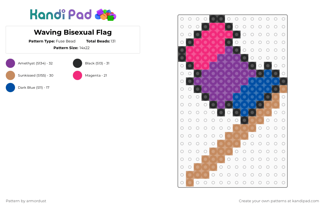 Waving Bisexual Flag - Fuse Bead Pattern by armordust on Kandi Pad - pink