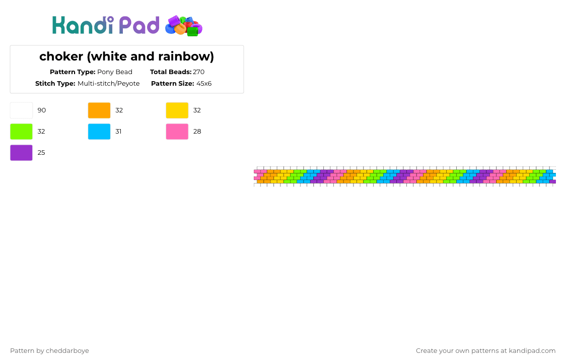 choker (white and rainbow) - Pony Bead Pattern by cheddarboye on Kandi Pad - orange,green,colorful