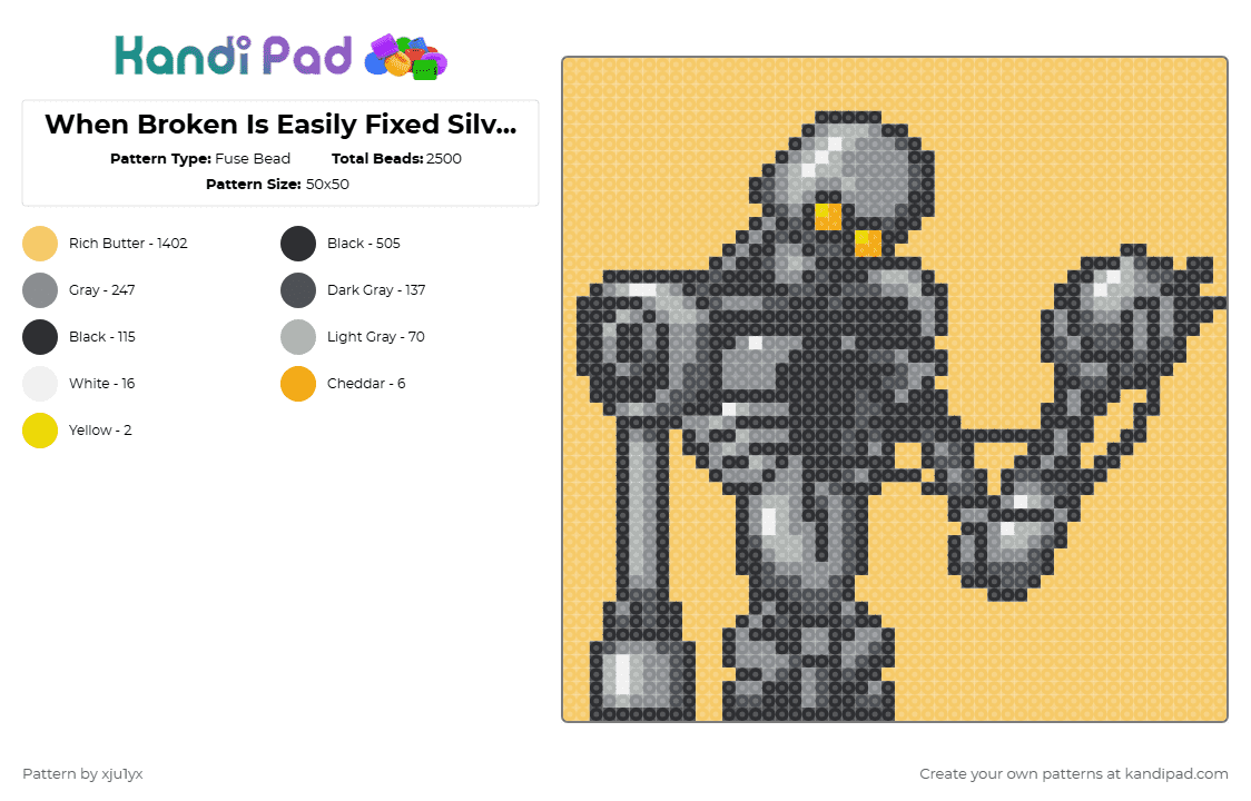 When Broken Is Easily Fixed Silverstein MINI - Fuse Bead Pattern by xju1yx on Kandi Pad - yellow,silverstein,when broken is easily fixed,music,album cover,robot