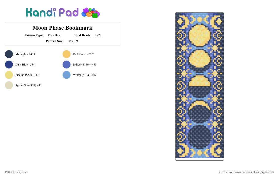 Moon Phase Bookmark - Fuse Bead Pattern by xju1yx on Kandi Pad - purple,blue,yellow