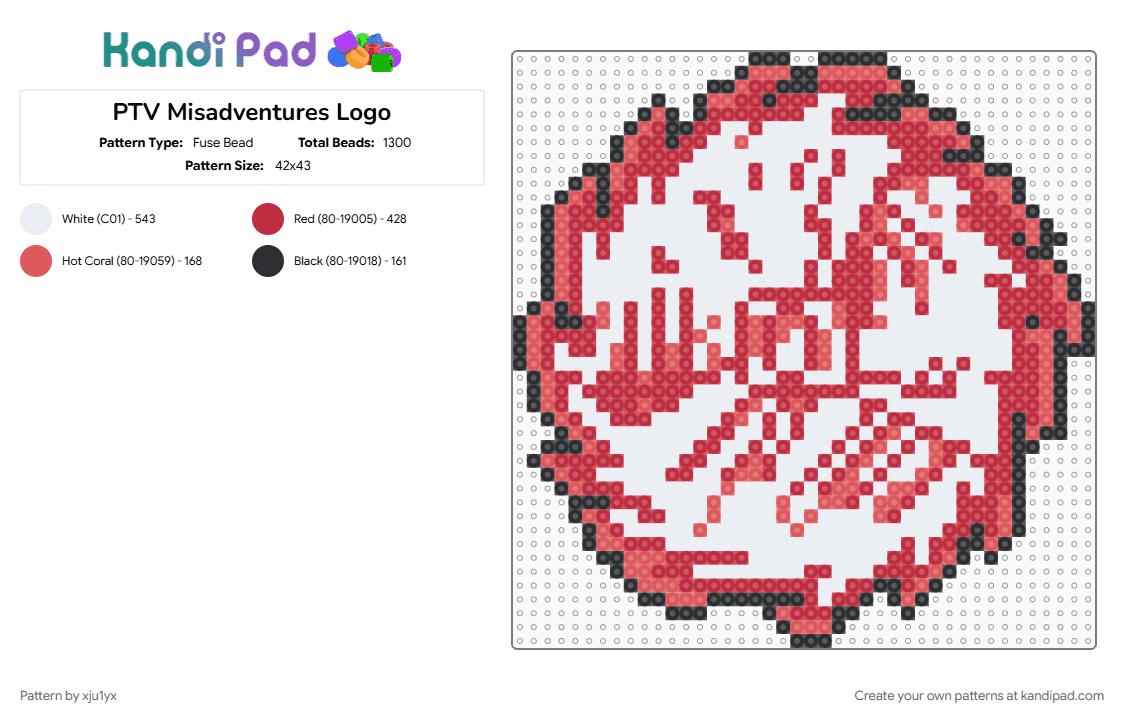 PTV Misadventures Logo - Fuse Bead Pattern by xju1yx on Kandi Pad - band, logo, misadventures, music, pierce the vail, pierce the veil, piercetheveil, ptv, red, white