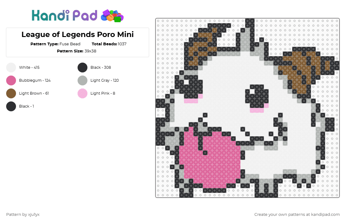 League of Legends Poro Mini - Fuse Bead Pattern by xju1yx on Kandi Pad - white,beige,pink