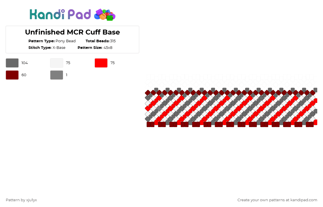 Unfinished MCR Cuff Base - Pony Bead Pattern by xju1yx on Kandi Pad - gray