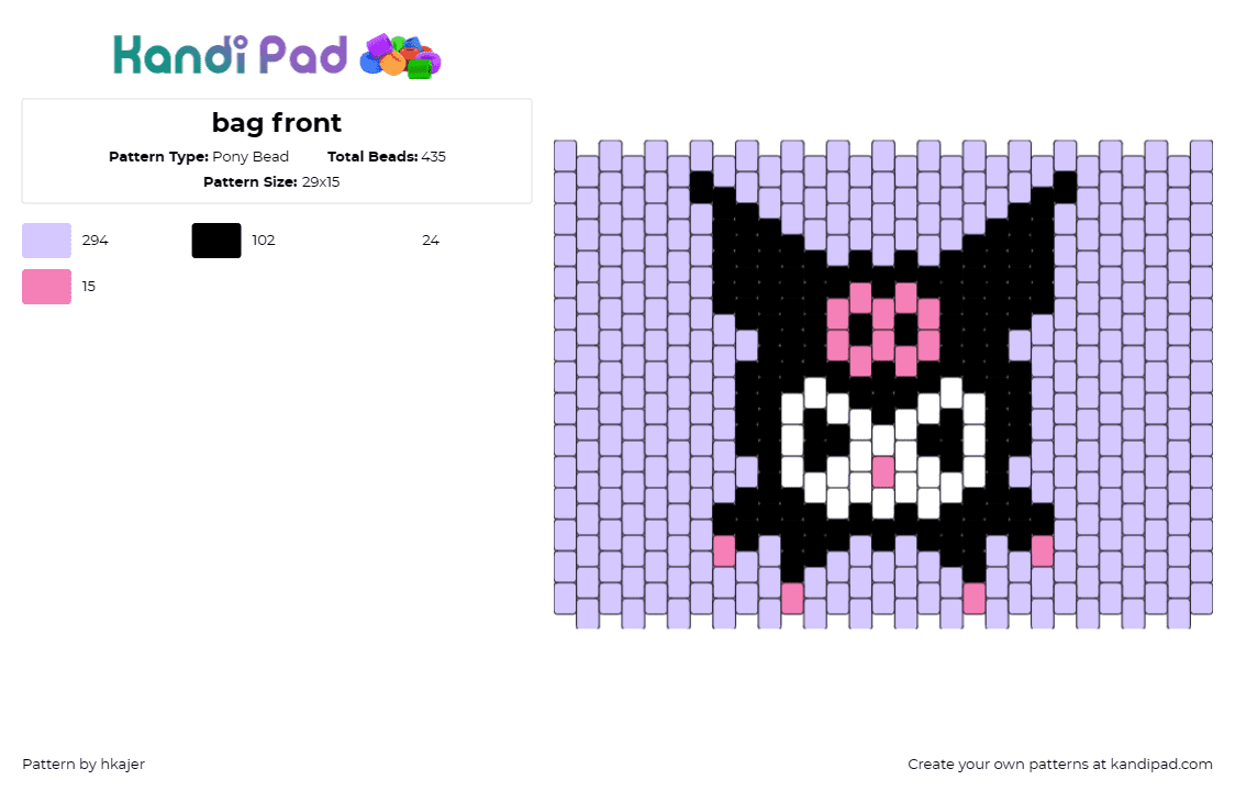 bag front - Pony Bead Pattern by hkajer on Kandi Pad - kuromi,sanrio,character,bag,panel,purple,pink,black