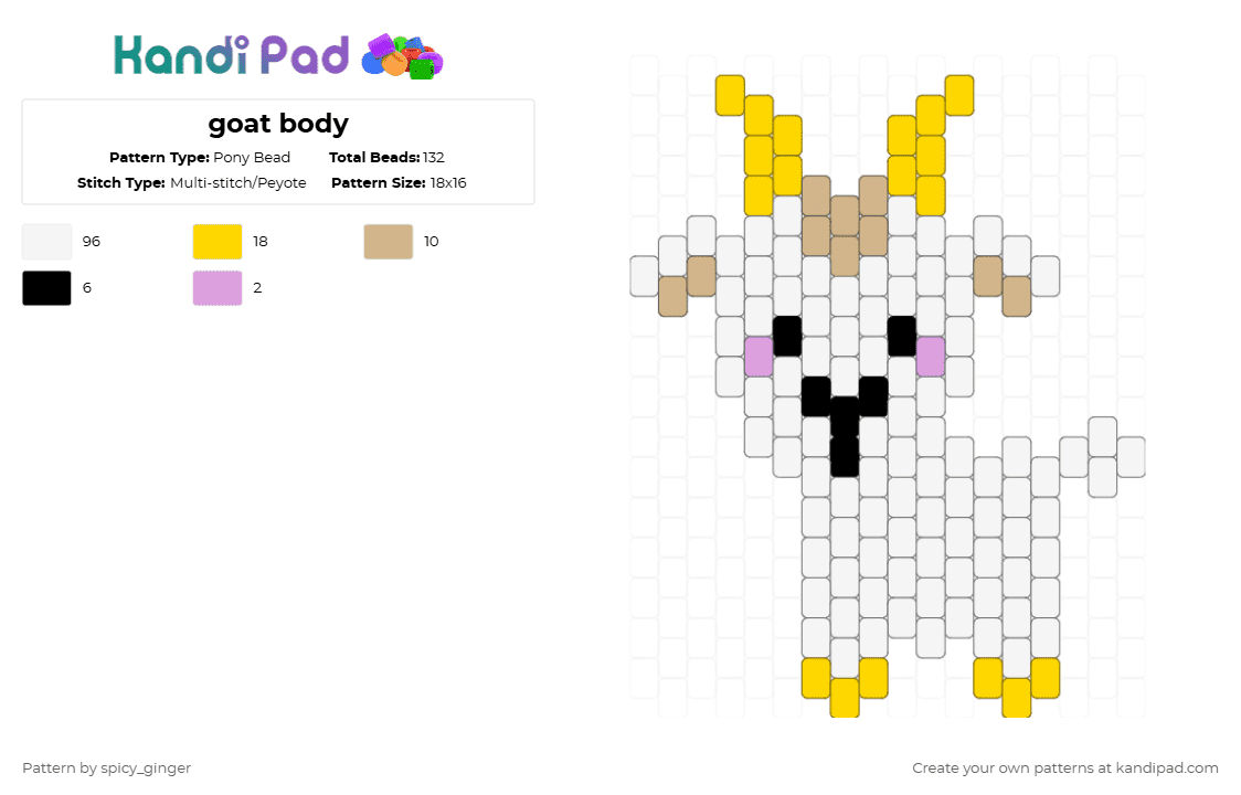 goat body - Pony Bead Pattern by spicy_ginger on Kandi Pad - goat,charm,cute,animal,body,white,beige,yellow