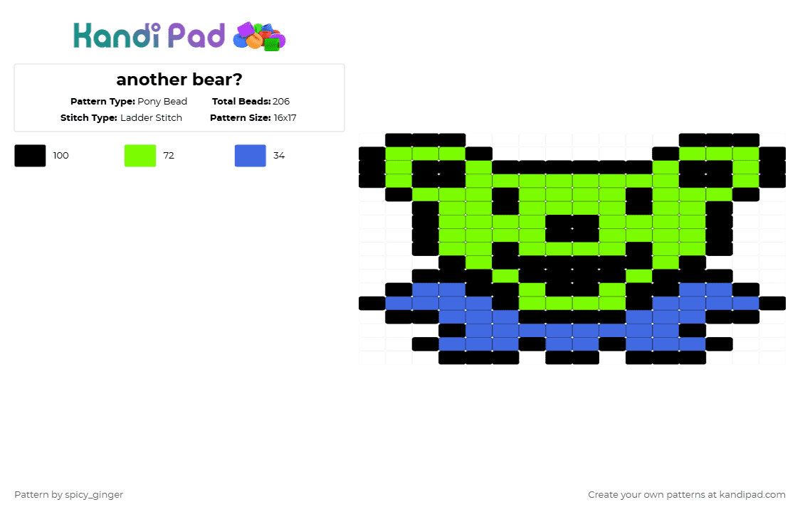 another bear? - Pony Bead Pattern by spicy_ginger on Kandi Pad - animal, bear, blue, charm, grateful dead, green, head