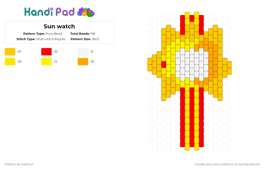 Sun watch - Pony Bead Pattern by kathryn on Kandi Pad - yellow