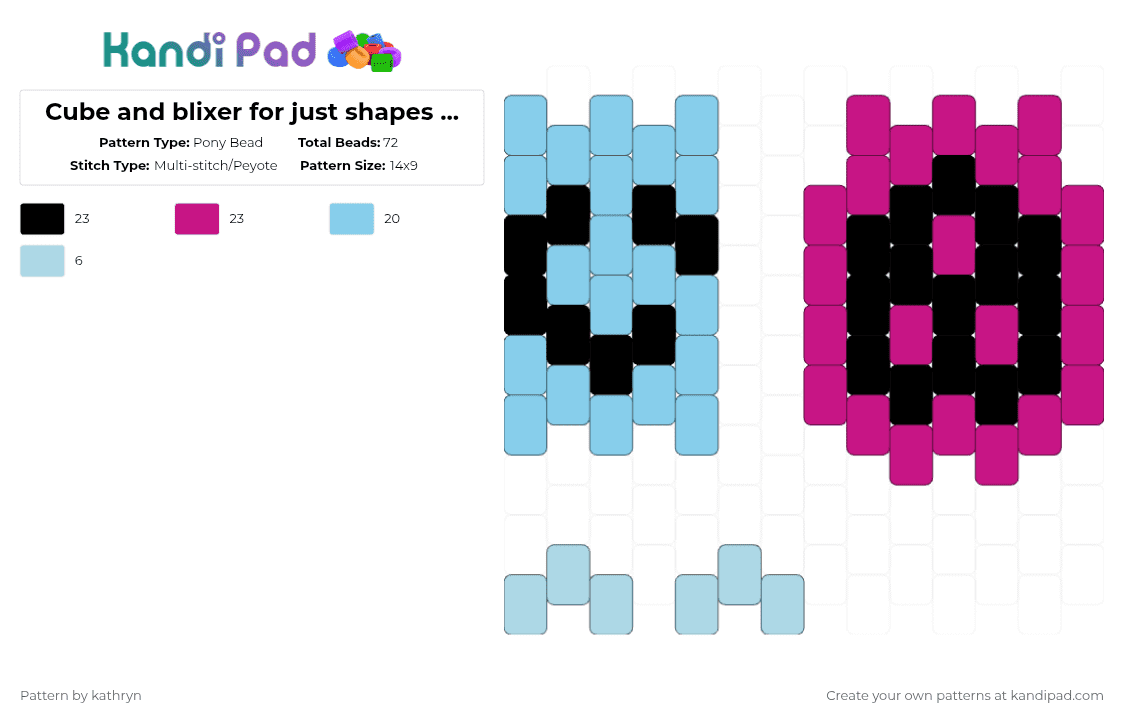 Cube and blixer for just shapes and beats - Pony Bead Pattern by kathryn on Kandi Pad - light blue,pink