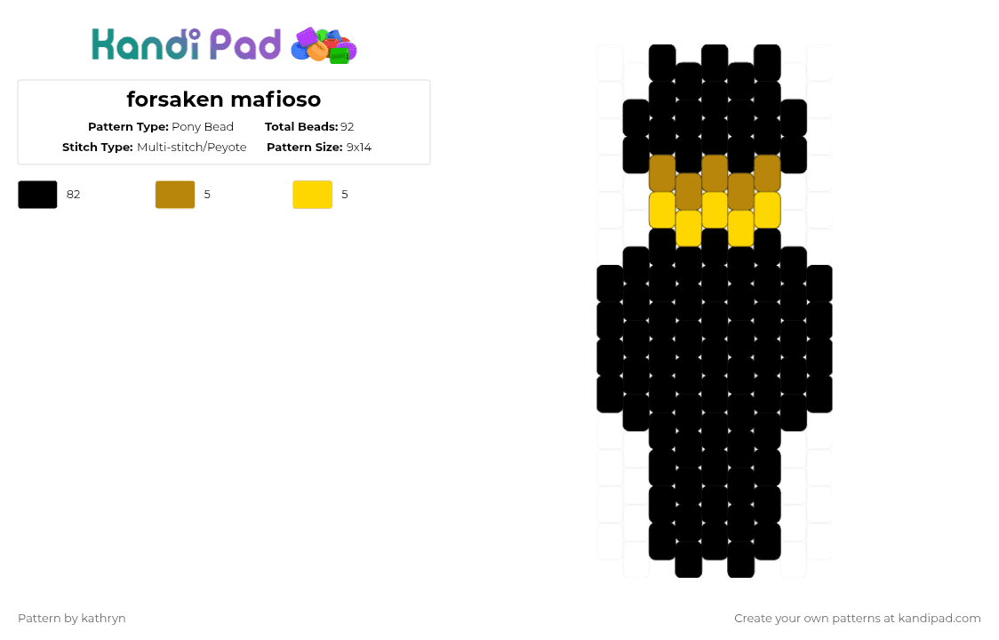 forsaken mafioso - Pony Bead Pattern by kathryn on Kandi Pad - black,gold,yellow