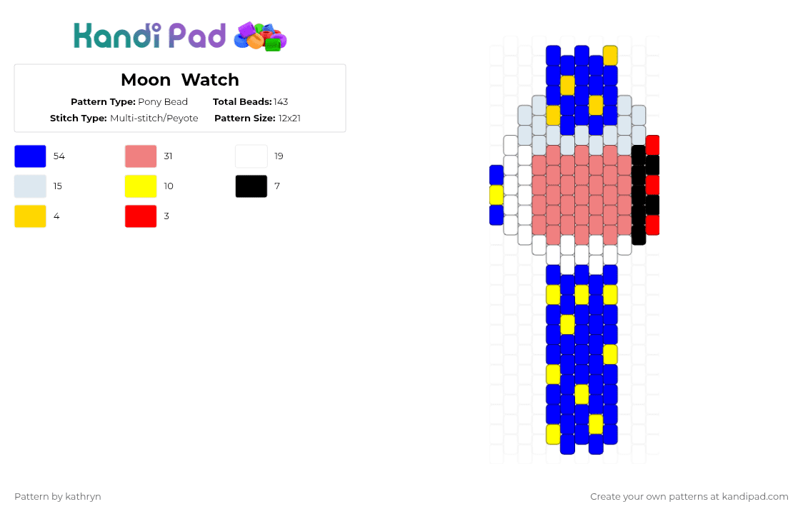 Moon  Watch - Pony Bead Pattern by kathryn on Kandi Pad - purple,red