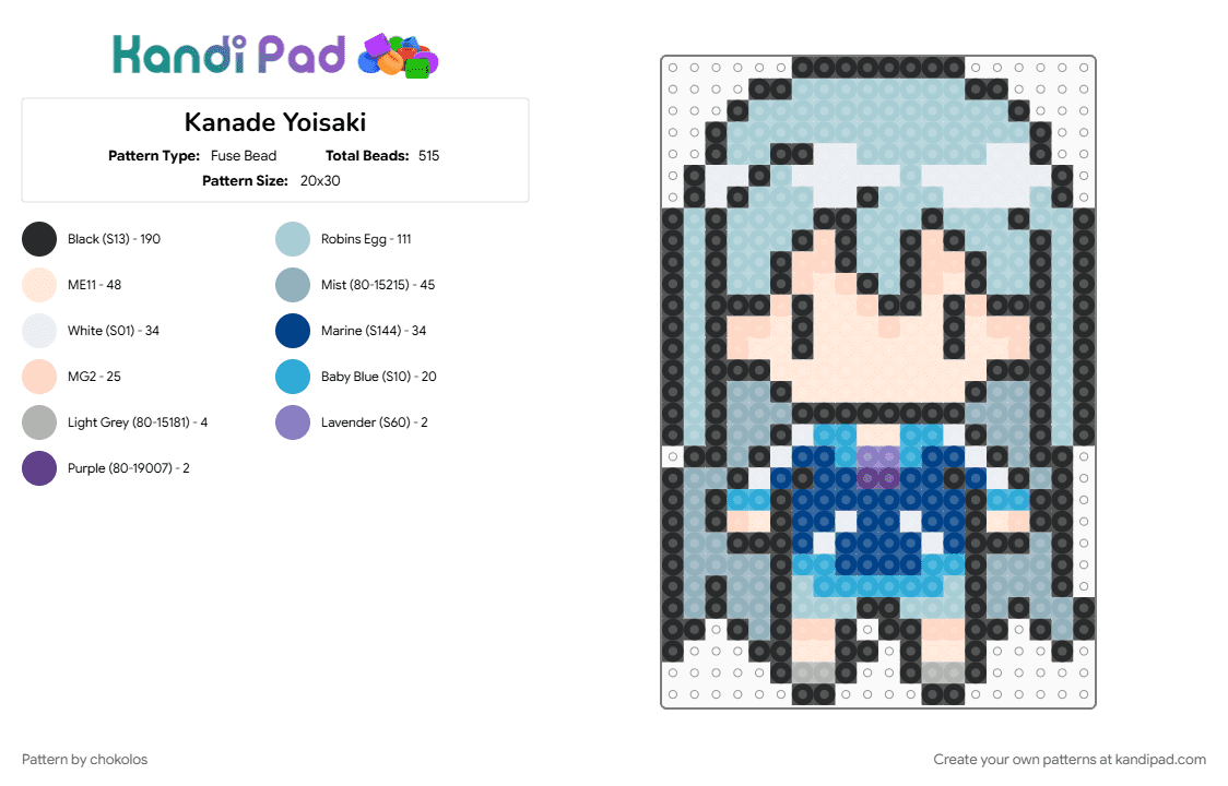 Kanade Yoisaki - Fuse Bead Pattern by chokolos on Kandi Pad - anime, beige, game, k, kanade, kanade yoisaki, light blue, n25, pjsk, project sekai