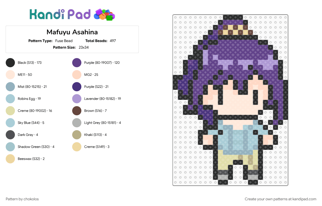 Mafuyu Asahina - Fuse Bead Pattern by chokolos on Kandi Pad - anime, beige, game, light blue, mafuyu, mafuyu asahina, n25, pjsk, project sekai, purple, yuki