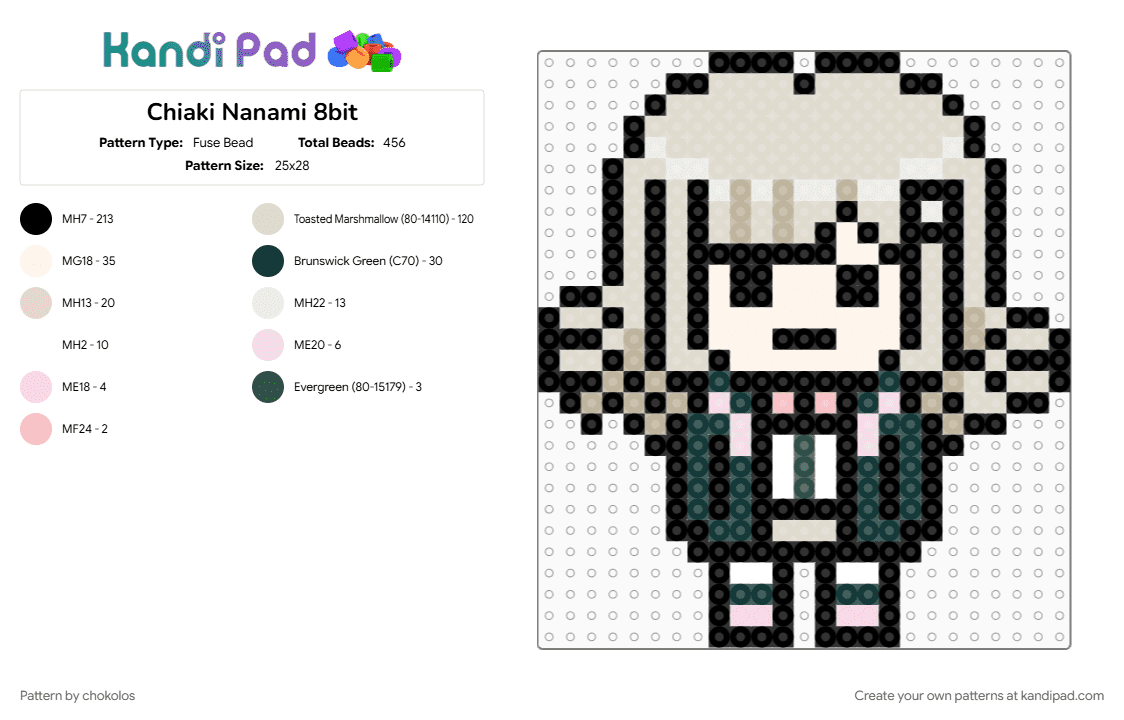 Chiaki Nanami 8bit - Fuse Bead Pattern by chokolos on Kandi Pad - beige, black, character, chiaki, chiaki nanami, danganronpa, gamer, goat, ultimate gamer, video game