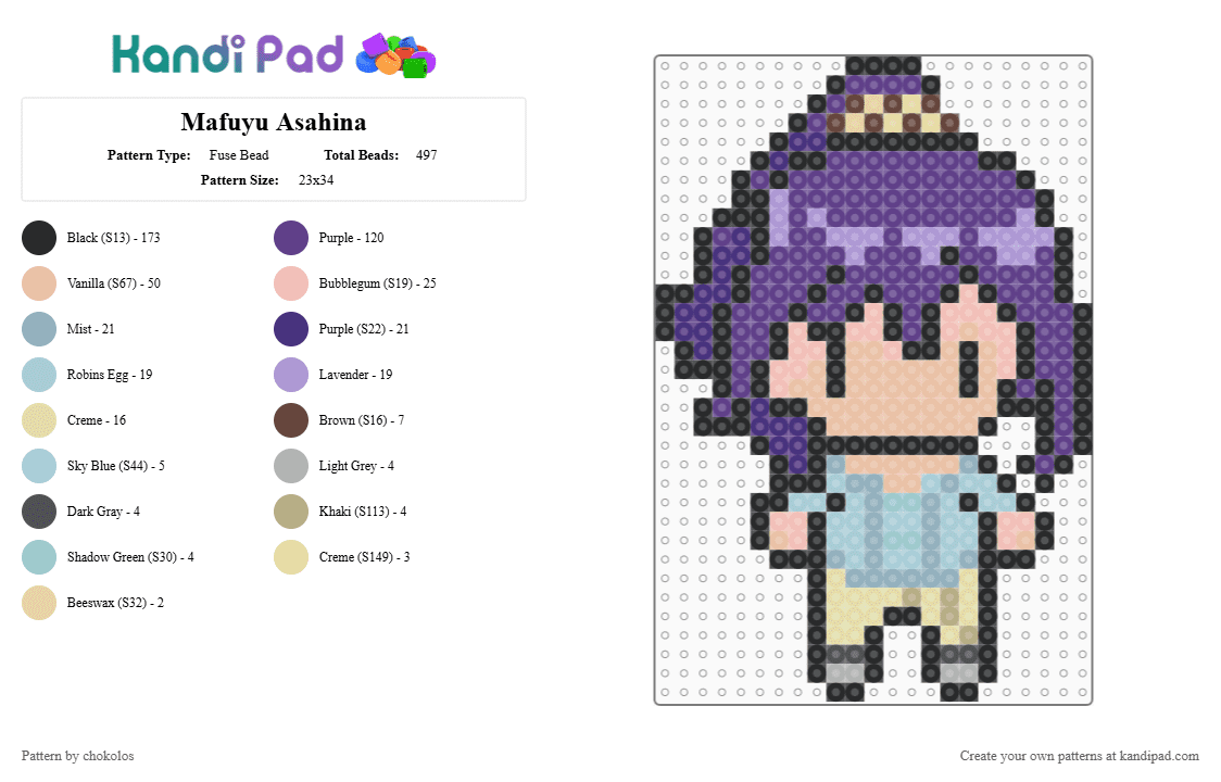 Mafuyu Asahina - Fuse Bead Pattern by chokolos on Kandi Pad - anime, beige, game, light blue, mafuyu, mafuyu asahina, n25, pjsk, project sekai, purple, yuki