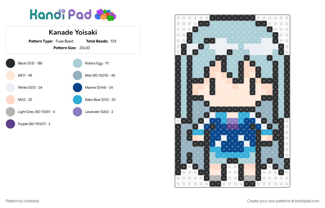 Kanade Yoisaki - Fuse Bead Pattern by chokolos on Kandi Pad - anime, beige, game, k, kanade, kanade yoisaki, light blue, n25, pjsk, project sekai