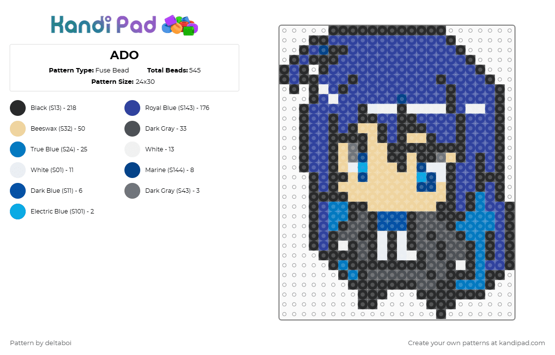 ADO - Fuse Bead Pattern by deltaboi on Kandi Pad - purple,ado