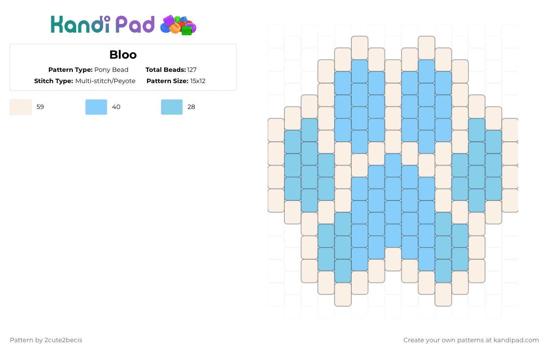 Bloo - Pony Bead Pattern by 2cute2becis on Kandi Pad - white,light blue