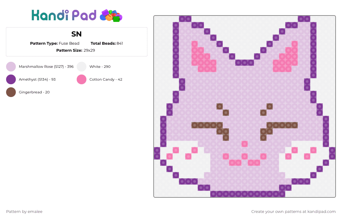 SN - Fuse Bead Pattern by emalee on Kandi Pad - pink