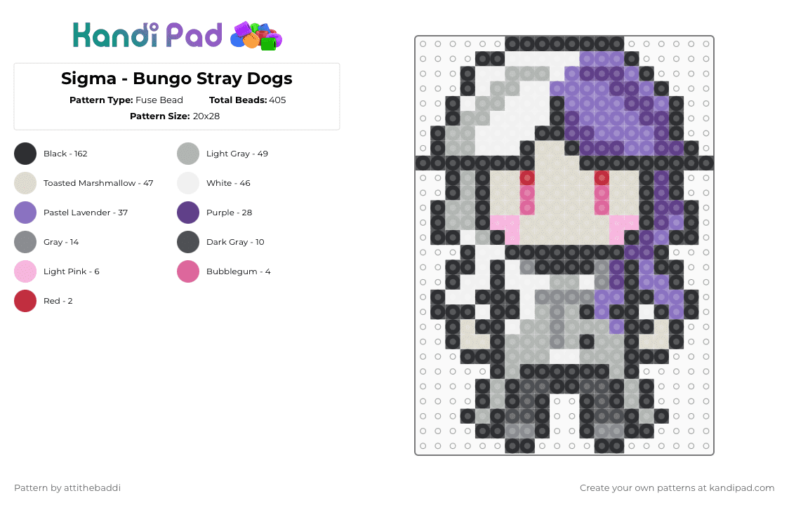 Sigma - Bungo Stray Dogs - Fuse Bead Pattern by attithebaddi on Kandi Pad - beige,blue,bungo stray dogs,bsd,sigma,anime,anime character