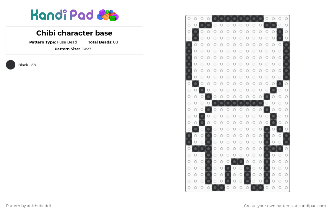 Chibi character base - Fuse Bead Pattern by attithebaddi on Kandi Pad - black