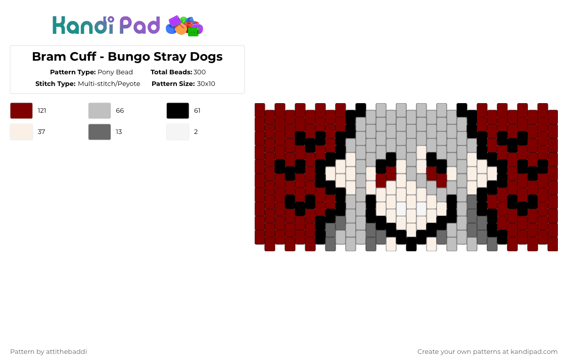 Bram Cuff - Bungo Stray Dogs - Pony Bead Pattern by attithebaddi on Kandi Pad - brown,beige,bsd,bungo stray dogs,bram,anime character