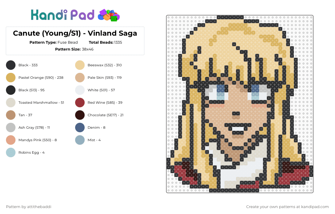 Canute (Young/S1) - Vinland Saga - Fuse Bead Pattern by attithebaddi on Kandi Pad - orange,beige,canute,vinland saga,anime