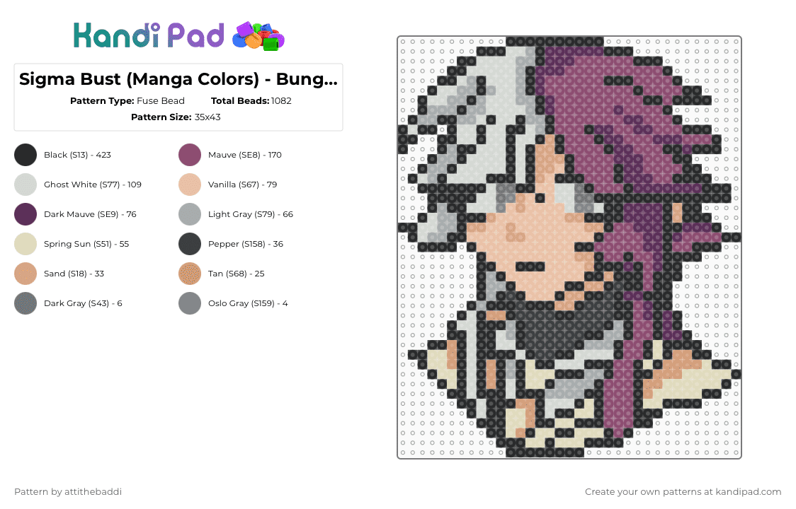 Sigma Bust (Manga Colors) - Bungo Stray Dogs - Fuse Bead Pattern by attithebaddi on Kandi Pad - beige,pink,bsd,bungo stray dogs,character,fan art