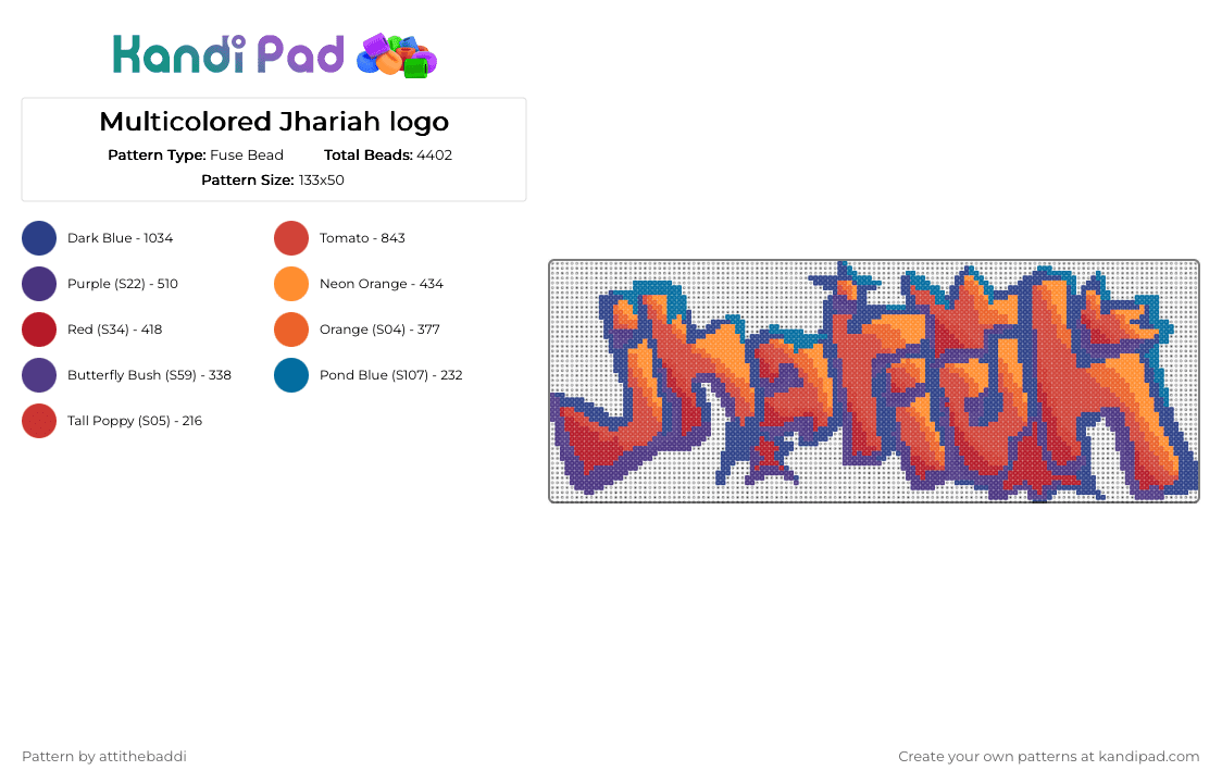Multicolored Jhariah Logo - Fuse Bead Pattern by attithebaddi on Kandi Pad - blue,red,jhariah,music,logo,orange