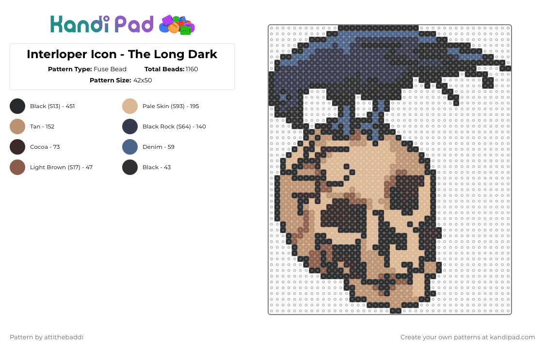 Interloper Icon - The Long Dark - Fuse Bead Pattern by attithebaddi on Kandi Pad - beige,purple,skull,crow,interloper,the long dark,video game