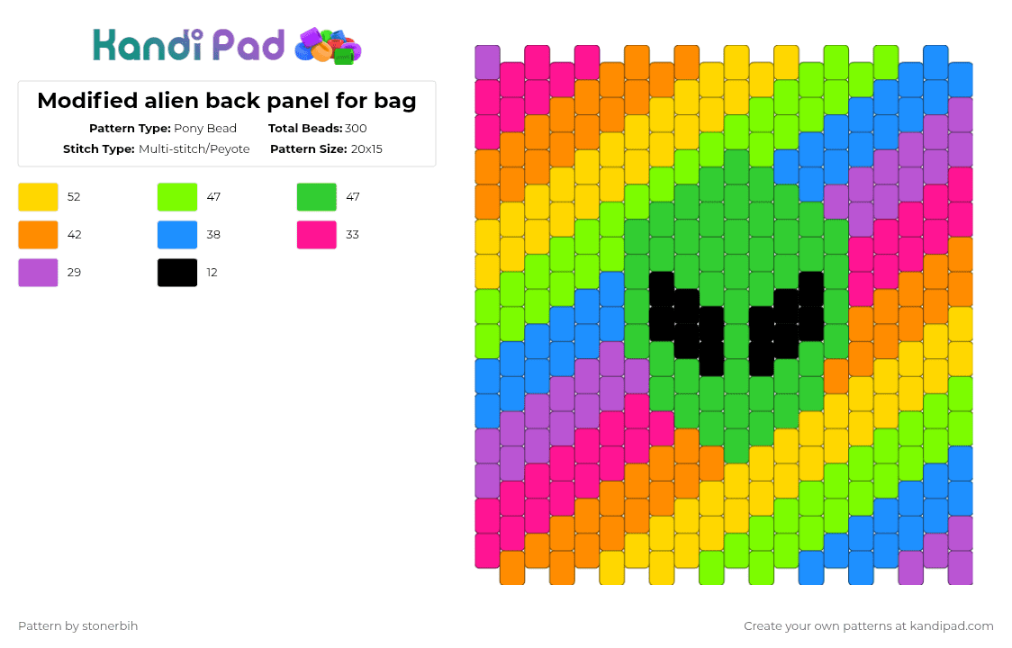 Modified alien back panel for bag - Pony Bead Pattern by stonerbih on Kandi Pad - pink,green