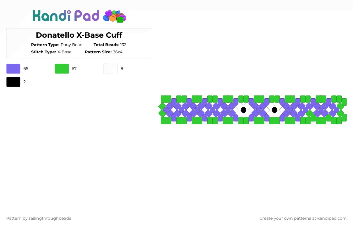 Donatello X-Base Cuff - Pony Bead Pattern by sailingthroughbeads on Kandi Pad - green,blue