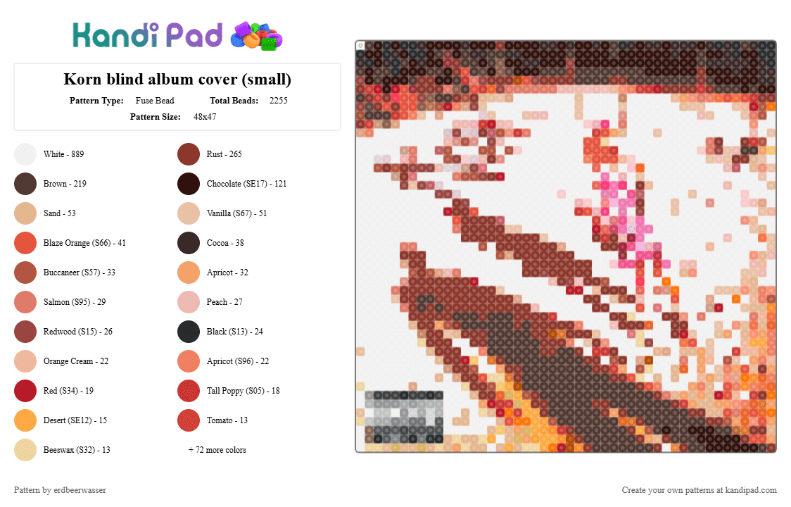 Korn blind album cover (small) - Fuse Bead Pattern by erdbeerwasser on Kandi Pad - white,brown,red,beige,colorful,korn,blind,album,cover,album cover,cd