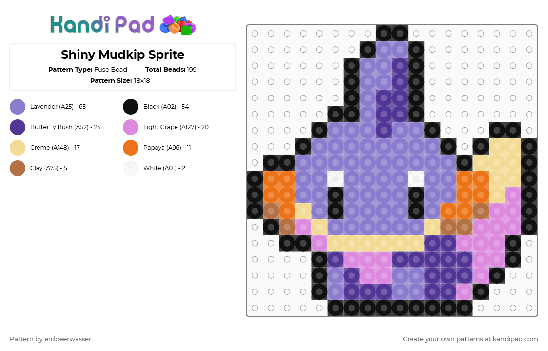 Shiny Mudkip Sprite - Fuse Bead Pattern by erdbeerwasser on Kandi Pad - mudkip,pokemon,sprite,water,shiny,shiny mudkip