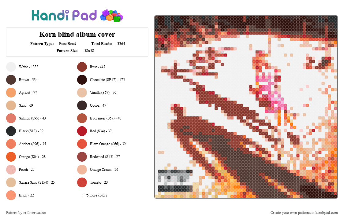 Korn blind album cover - Fuse Bead Pattern by erdbeerwasser on Kandi Pad - white,brown,red,beige,colorful,album,cover,korn,blind,album cover,cd